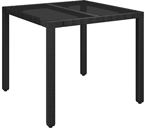 vidaXL Mesa de Jardín Superficie Tabla Mueble Mesita de Exterior para Cocina Terraza Jardín Comedor de Vidrio Ratán PE Negro 90x90x75 cm