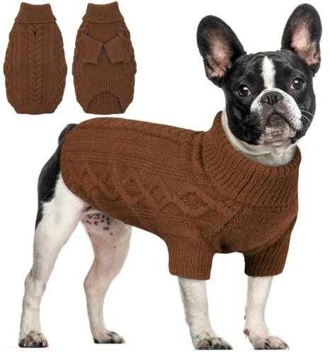 Hjumarayan Hundepullover mit Geschirröffnung – Warmer Strick Hundepulli für kalte Wintertage, Bequeme Hundekleidung für kleine bis große Hunde, weicher Winterpullover gegen Kälte & Wind (Kaffee M)