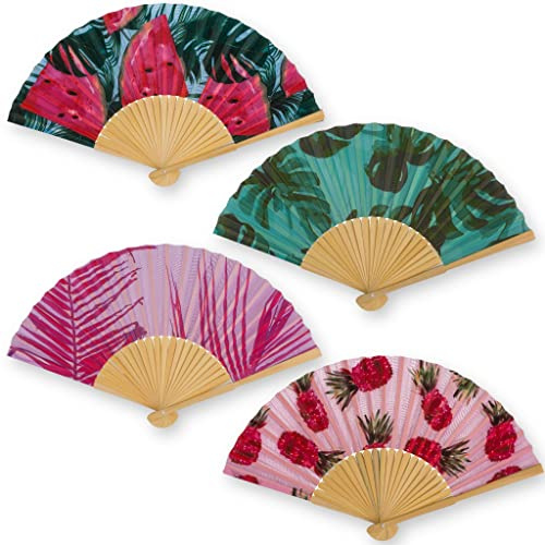 MIJOMA Handfächer aus Holz, 4er Set Tropical