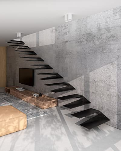 CHYRKA® Schwebetreppe Kragarmtreppe Stahltreppe 2in1 Stufen Modern Treppenrahmen 80 cm - Rechts (STR 01.080.C03, Schwarz)