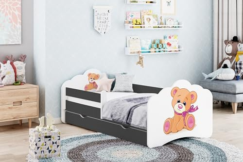 Happy Babies MOBI Kinderbett 160 x 80 Bett für Kinderzimmer mit Matratze Jugendbett mit Rausfallschutz & Schublade Kinder-Bett für Mädchen und Jungen