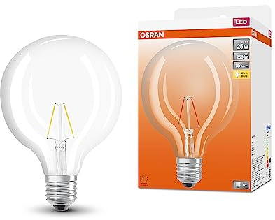 OSRAM Lampada a LED Globe125 a stella a LED per base E27, forma del globo, look filamento, 250 lumen, bianco caldo, 2700k, sostituzione di lampadine da 25 W convenzionali, non dimmerabile, 1 pacco