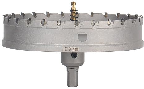 Vearter Sega a tazza TCT, punta in carburo da 160 mm con trapano pilota, taglierina per metallo duro, acciaio inossidabile, acciaio dolce, lega di alluminio, rame, ferro, plastica e fibra di vetro