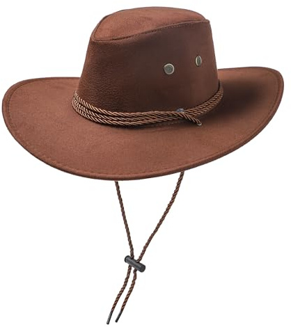 Komonee Cowboy Hat Dark Brown Sun Cap Faux Felt Leather Suede Fancy Dress Party Cowgirl Costume Outfit Western Travel Outdoor Sun Protection Mens Womens
