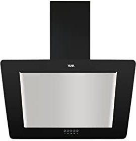 YUNA Dunstabzugshaube NAVA | Kopffreihaube | 60 cm Breite | Edelstahl + Glas | schwarz | 3 Leistungsstufen | Abluft | Umluft |