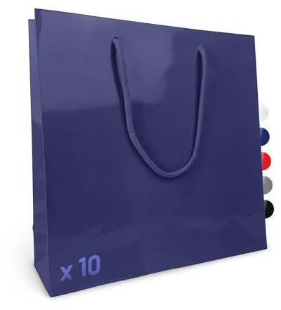 Verpackungswelt Geschenk-Tüten 10 Stück | Glänzende Papier-Tüten mit Henkel | Geschenk-Tüte 30x10x30 cm | Papier-Tüte ideal für Geburtstag, Weihnachten, Einzug & Mitbringsel | Blau