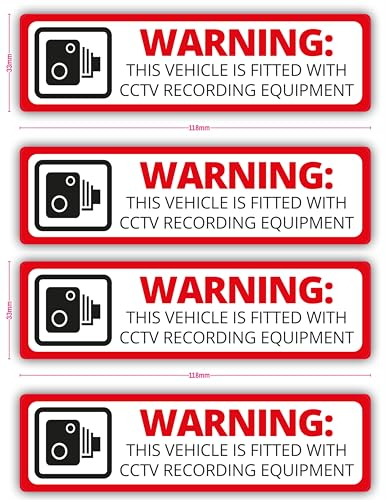 Pack of 4 CCTV Dash Cam Recording Camera Self Adhesive Vinyl Stickers Each is 118mm by 33mm