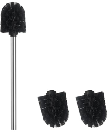 WAVEWO Scopino WC, scopino WC con 2 testine, diametro 7 cm, in acciaio inox 304, per la pulizia del bagno (PP Argentato)