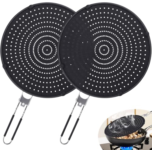 Spritzschutz Pfannen, Silikon Spritzschutz für Pfannen, 32 cm Mehrzweck Pfannen Spritzschutz, Spritzschutz mit klappbarem Griff, Universeller Spritzschutz zum Schutz vor Fettspritzern