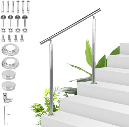 Sonnewelt Edelstahl Handlauf Geländer - Treppengeländer 120cm ohne Querstäben für innen und außen, Hochwertiges Eingangsgeländer für Balkon, Treppe und Brüstung