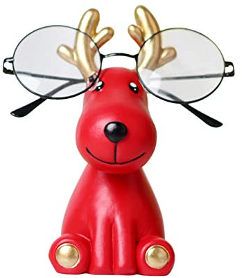 TITA-DONG Niedlicher Hirsch-Brillenständer, Tier-Brillenständer, Dekorativer Sonnenbrillen-Ausstellungsständer, Harz-Brillenständer, Brillenständer für Zuhause und Büro(Rot)