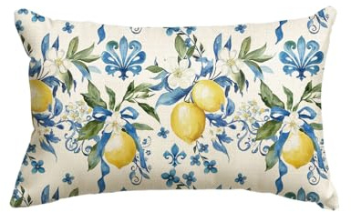 Artoid Mode Fodera per cuscino decorativa con motivo di limone e fiori estivi, 30x50 cm, fodera stagionale per cuscino decorativa, ideale per la decorazione del divano e del soggiorno