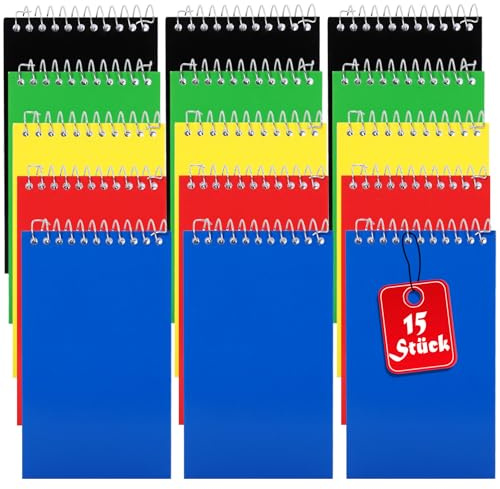 Jeffbaubl 15 Stück Spirale Notizblock, Spirale Notizbuch A6, 12.7×7.6cm | Notizblock mit Spiralbindung, Liniertes Papier, Tragbares Pocket Notizbuch for Memos Büro Schule Zuhause