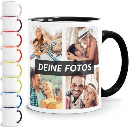 SpecialMe® Tasse personalisiert Fotocollage Fototasse mit bis zu 5 Fotos persönliches Geschenk Kaffeetasse mit Bild selbst gestalten Weiss-innen-schwarz standard