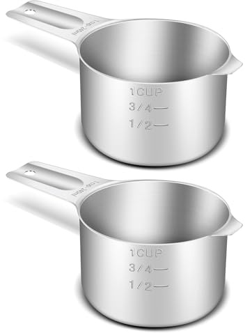 2 tazas medidoras de 1 taza (240 ml, 8 onzas), acero inoxidable 18/8 (304) | Preciso, de grado alimenticio, sin óxido, resistente y duradero, apto para lavavajillas