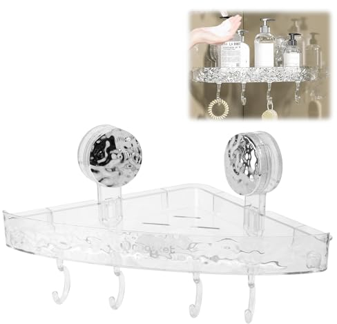 DAWRIS No Drill Clear Wall Caddy, Shower Corner Shelves, Multifunctional Triangle Storage Suction Cup Shelf, Light Luxury Style, Clear