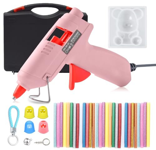 20W Mini Hot Glue Gun Kit With 30pcs Glitter Color Sticks for School Crafts DIY Arts Quick Home Repairs (Pink)