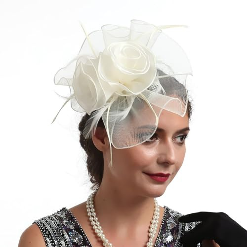 CCAIPU Damen Fascinators Hut, Blume Mesh Bänder Federn Stirnband Elegante Haarspange Tea Party Kopfbedeckung für Mädchen und Frauen
