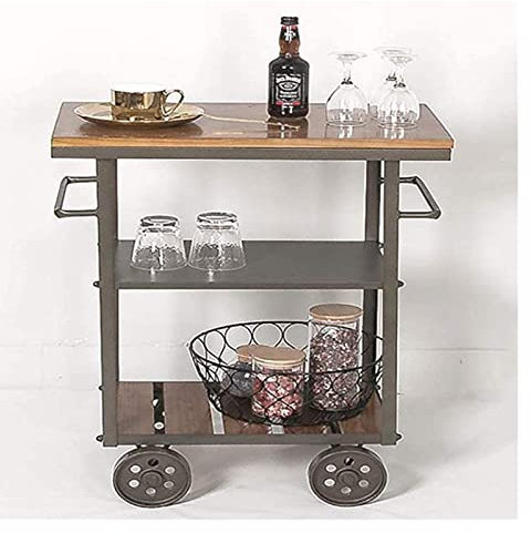 BTZHY Wagen Trolley Bar Servierwagen, Weinwagen für Zuhause Küche Hotel Metall Industrielle Rollwagen, 3-stufiger Bar Servierwagen, Multifunktions-Universalwagen, Küchenaufbewahrungswagen, 2