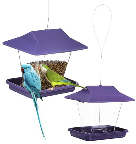 PHENOFICE 2 Stück Transparentes Vogelfutterhaus Zum Aufhängen Mit Großer Futterschale Wetterfester Kunststoff Für Gartendekoration Und Wildvögel
