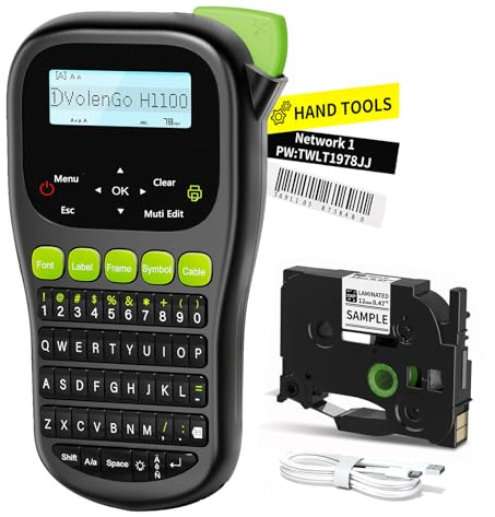 Label Maker Machine with-Tape, Label Maker Waterproof-Labels, Wire Labeler Machine with Tapes Laminated, H1100 Handheld Labeling Maker, Backlit-LCD & One-Touch Key, Home Industrial Office Organization