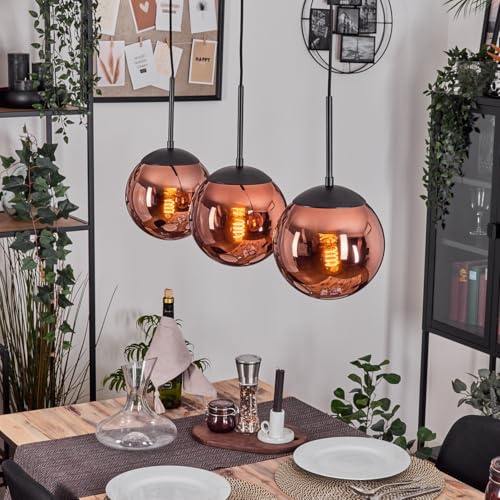 HOFSTEIN Hängeleuchte Gastor, 3-flammige Hängelampe aus Metall/Glas in Schwarz/Kupferfarben, Leuchte im Retro/Vintage-Design (Ø 20 cm), E27, Pendelleuchte max. 137 cm, Esszimmer, Wohnzimmer, Küche