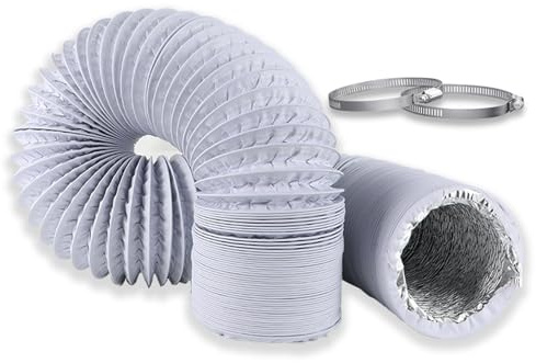 10,2 cm 2 m Trockner-Lüftungsschlauch, 100 mm, flexibler Aluminium-Luftk, weißer PVC-Luftschlauch, Trocknerschlauch, flexible Luftführung für Klimaanlage, Dunstabzugshaube, Abluftventilator
