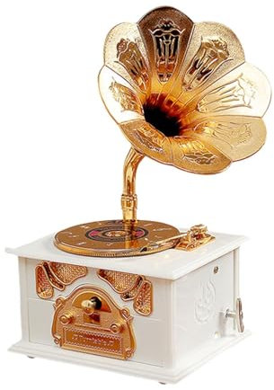 F Fityle Classic Gramophone Music Box, Desk Ornament, 12.9 X 10.9 X 22.9 Cm, Phonograph Prop, Multifunctional Jewelry Box, Cosmetic Drawer, White Box