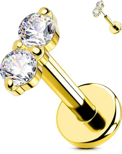 OUFER Or Threadless Earring Acier Chirurgical 316L Helix Anneaux 16G Piercing Oreille Cartilage CZ Clair Piercing Conch 6 mm Lip Stud pour Femme Anneau Tragus