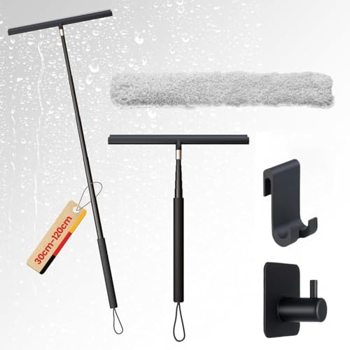 2026 Upgrade - Rasqueta de ducha con mango telescópico (29-120 cm), color negro