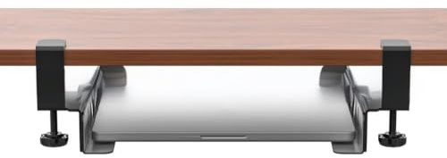 LEIDIMUS Supporto regolabile per laptop sotto la scrivania, supporto sospeso in metallo senza fori con cuscinetto in silicone per laptop, MacBook, tastiera