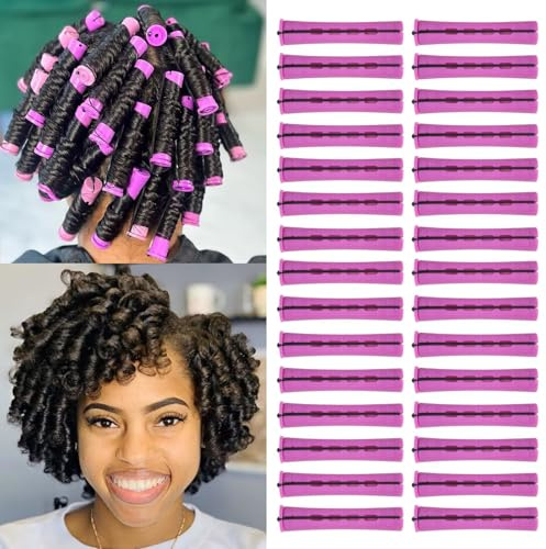 30Pcs Perm Rods For Short Hair Purple Perm Rods For Long Hair Medium Size Plastic Cold Wave Rods With Elastic Rubber Band Non Slip