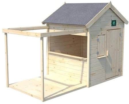 SOULET - Casita de Madera Infantil con Pergola y Suelo Epicerie 140x120x145 cm - Casita de Jardín para Niños con Mini-Bar y Pergola - Madera Natural Personalizable - Fácil Montaje