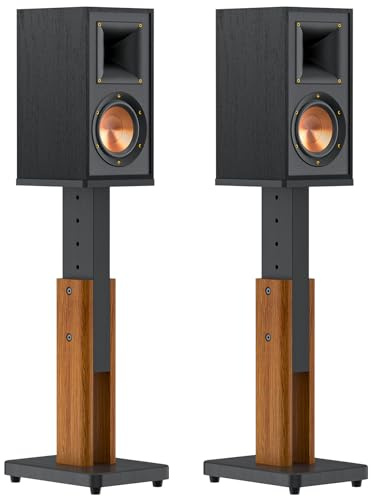 Height Adjustable Speaker Stands Pair for Studio Monitor & Bookshelf Speaker Stands-Wood Grain Floor Speaker Stands for Klipsch, ELAC, JBL, KEF, Edifier Surround Sound Speaker Stand Up to 50 Lbs