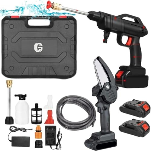 Cecaro Group – Set Mini Motosega a Batteria 4” + Idropulitrice 48V Max 90 Bar – Valigetta e Doppia Batteria Incluse