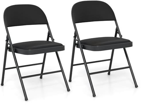 Giantex 2/4er Set Klappstühle, gepolsterte Essstühle mit Verstellbarer Rückenlehne & Metallrahmen, Stühle für Innen- & Außenbereich, für Hochzeiten, Partys & Picknicks, Schwarz (2)