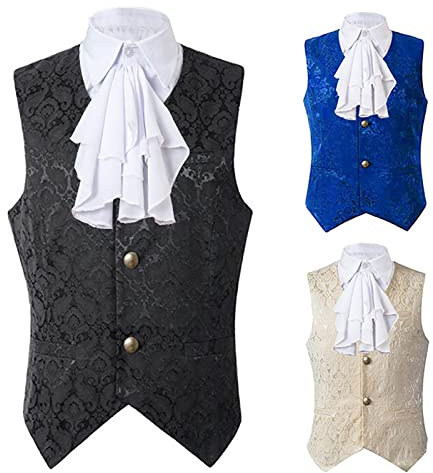 Men's Gothic Short Waistcoat Mens Steampunk Brocade Jacquard Vest with Fake Collar Waistcoat Medieval Paisley Embroidered Vest Victorian Court Prom Tank Tops Renaissance Knight Slim Uniform