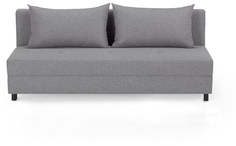 KHG Schlafsofa - 191x83x71 cm - 2-Sitzer mit Schlaffunktion & praktischem Bettkasten, Flachgewebe grau, kompakt & zeitlos - ideal für Wohnzimmer oder Gästezimmer