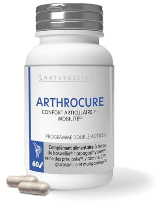 Naturoscience - Arthrocure - Complément Alimentaire Confort Articulaire et Osseux - Boswellia, Harpagophytum, Vitamine C, Manganèse, Reine des Prés, Prêle - Fabrication Française - 60 Gélules