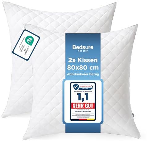 BEDSURE Kopfkissen 80x80 2er Set - Kissen 80x80 Ideal für Allergiker | Anti-Milben & Antibakteriell, Höhenverstellbar, Abnehmbar, Waschbar, OEKO-TEX, Ausgewogene Stützkraft für jede Schlafposition