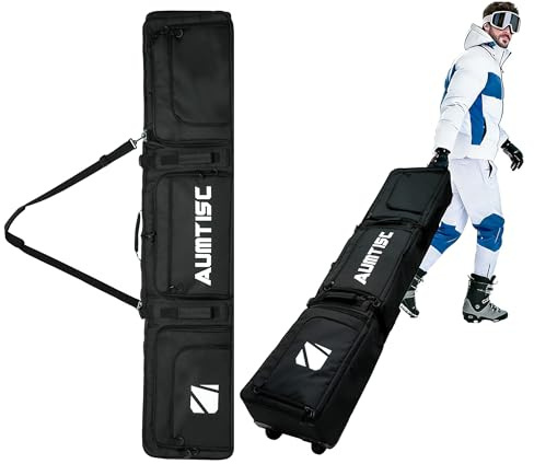 AUMTISC Snowboardväska med hjul, vadderad skidväska för flygresor boende skidor upp till 200 cm (svart)