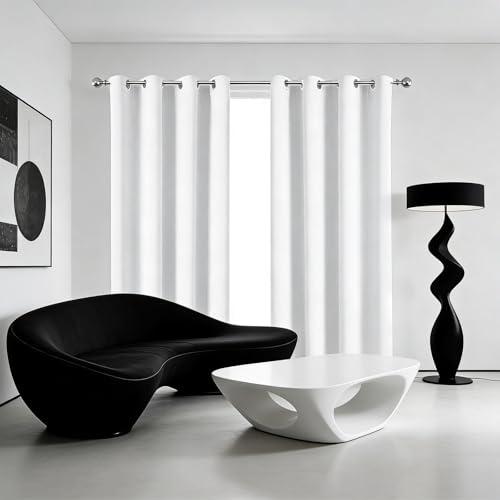 WUXXIANG Cortinas Dormitorio 130 x 130 cm Frio y Calor, Ruido Reducción, Opaca, Termica Aislante Frio, con Cinta Fruncida, Suave Cortina Divisoria para Salon, Habitacion, Comedor, Blanco