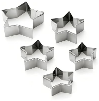 5Pcs Star Cookie Cutter Set, Star Cutters for Baking Cutter Christmas Baking Pastry Set, Biscuit Cake Kids Gingerbread Mince Pentagram Shaped Stainless Steels Cookies Mould for Christma Foods Shapes