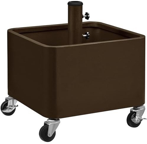 Yaheetech 150kg Capacity Fillable Umbrella Base Stand for 38mm/48mm Poles, Portable Metal Umbrella Outdoor Holder for Backyard Market with Wheels, Planter Drainage Hole, 4 Adjustment Knobs, Brown