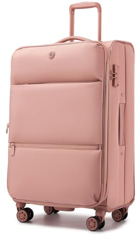 Miss Lulu Erweiterbarer Koffer Groß, Leichter weicher Reisekoffer mit Volumenerweiterung, Stoff Koffer mit 4 Rollen für Lange Reise, 74.5 x 44 x 32cm, 77L, Rosa