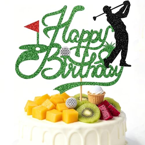 Golf Cake Decorations - Food Safe Acrylic Cake Toppers with Anti-Tip Design for Golf Themed birthday Celebration (Green, 1 Set)
