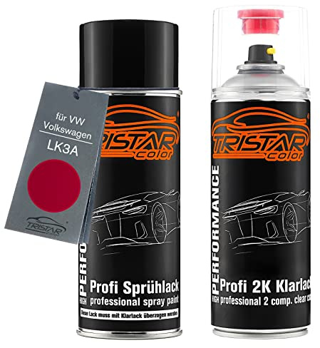 TRISTARcolor Autolack Set Spraydose für VW/Volkswagen LK3A Paprikarot +2K | Set aus Basislack + 2K Klarlack, Sprühdosen 400ml