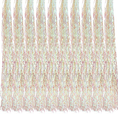 Oblique Unique® 10x Lametta Glänzend 100cm für Weihnachtsbaum Baumschmuck Weihnachtsdeko Weihnachten Party Feier Deko Silber Gold Weiß Schwarz Pink Lila Blau Grün - Farbe Wählbar (Weiss)