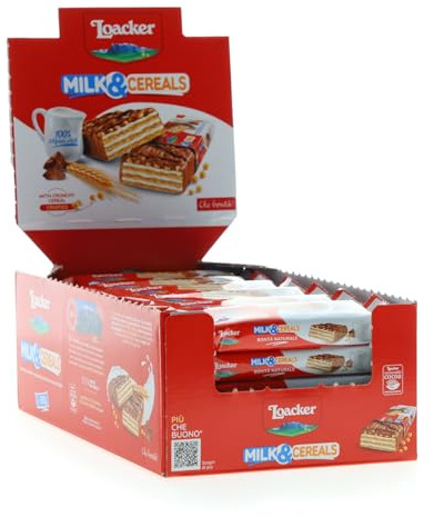 Loacker, Choco And Milk Cereals, Barrette al Cioccolato al Latte con Cialde Wafer, Crema al Latte e Crispies di Cereali, Merenda e Snack, 1 Confezione Convenienza da 30 Barrette Monoporzione