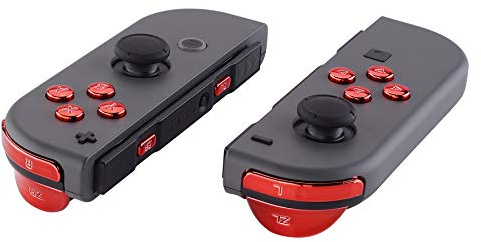 eXtremeRate Boutons de Remplacement Complet pour nintendo Switch Joycon et nintendo Switch OLED, Bouton ABXY Direction Home Plus Moins L R ZL ZR SR SL Trigger pour Joycon Manette,Rouge Chromé